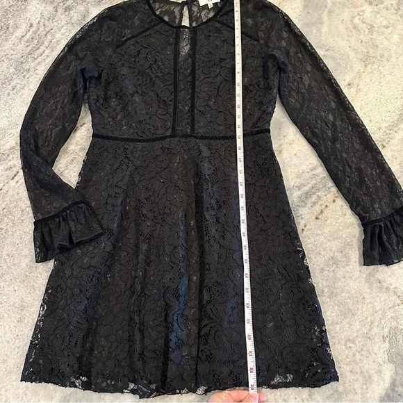 NSR Lace Long Sleeve Ruffle Cuff Black Sheer Mini Cocktail Dress Size Me… - Picture 9 of 12
